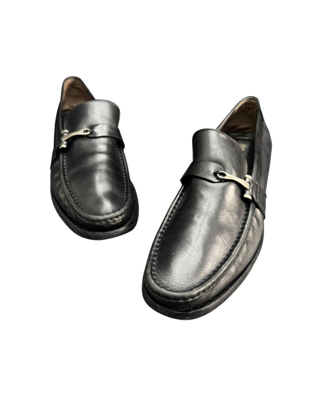Mezlan Men's Black Leather Loafer With Silver Hardware, Size 10 M